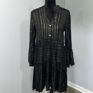 Dia Collection size small black and gold lurex short shimmer dress long sleeve